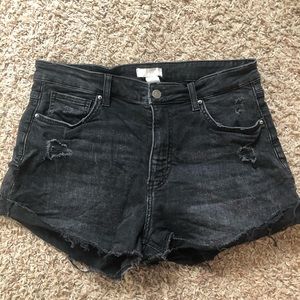 Black, Ripped High Waisted Jean Shorts